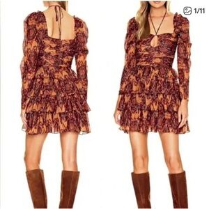 NWOT House of Harlow Revolve Mini Dress Tiered Skirt Ruched Bodice Metallic Sz M